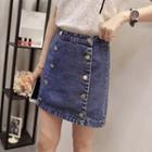 Double-breasted A-line Denim Skirt