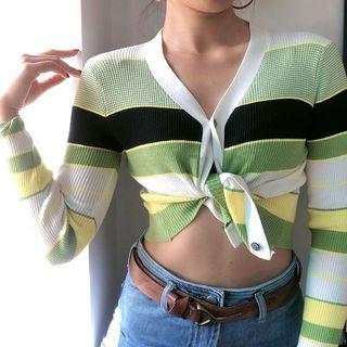 Striped Ribbed Cropped Cardigan