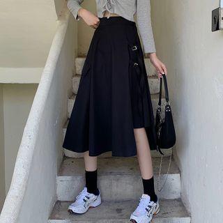 Plain Asymmetrical Hem Midi A-line Skirt