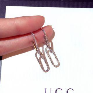 Rhinestone 925 Sterling Silver Oval Hoop Dangle Earring 1 Pair - Ear Pin - Geometry & Square - One Size