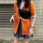 Plain Loose-fit Short-sleeve Shirt / Plain T-shirt / High-waist Pleated Skirt