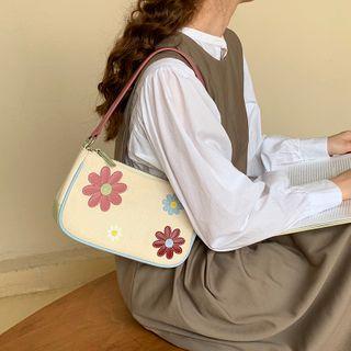 Flower Printed Shoulder Bag As Shown In Figure - One Size
