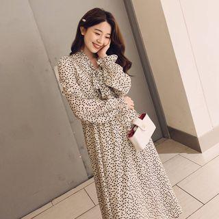 Tie Neck Long-sleeve Midi Chiffon Dress