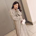 Tie Neck Long-sleeve Midi Chiffon Dress