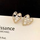 Heart Rhinestone Faux Pearl Asymmetrical Alloy Earring 1 Pair - Gold - One Size