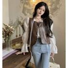 Puff-sleeve Blouse / Single-breasted Faux Leather Vest
