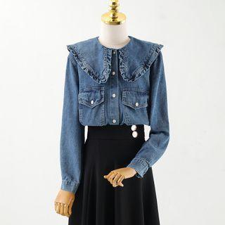 Pocket Detail Denim Shirt / High Waist A-line Skirt
