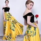 Off-shoulder Printed Panel Evening Gown