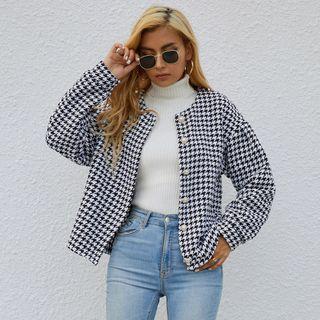 Houndstooth Long-sleeve Button-up Jacket