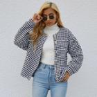Houndstooth Long-sleeve Button-up Jacket
