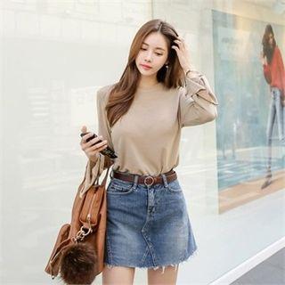 Slit-sleeve Frilled-edge Top