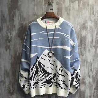 Contrast Color Mountain Print Sweater