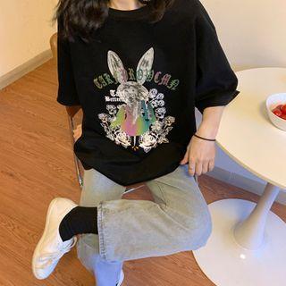 Reflective Rabbit Printed Short-sleeve T-shirt