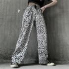 Leopard Print Straight-cut Pants White - One Size