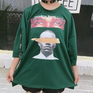 Printed Hoop Detail 3/4 Sleeve T-shirt Dress