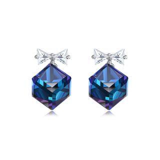 925 Sterling Silver Elegant Fashion Bowknot And Blue Cube Sugar Earrings With Austrian Element Crystal Silver - One Size