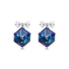 925 Sterling Silver Elegant Fashion Bowknot And Blue Cube Sugar Earrings With Austrian Element Crystal Silver - One Size