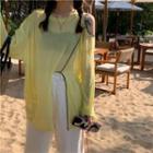 Long-sleeve Cold-shoulder Side-slit T-shirt