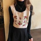 Flower Embroidered Knit Vest Vest - As Shown In Figure - One Size