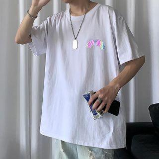 Reflective Rainbow Print Elbow-sleeve T-shirt