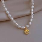 Smiley Alloy Pendant Pearl Necklace Gold Smiley Face - White - One Size