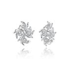 Simple And Fashion Flower Stud Earrings With Cubic Zircon Silver - One Size