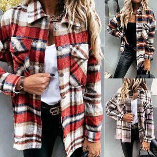 Plaid Pattern Button-through Shacket Shirt Jacket