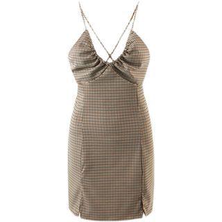 Spaghetti Strap Plaid Drawstring A-line Dress