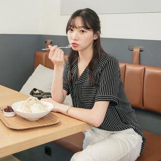 Open-placket Dip-back Stripe Shirt
