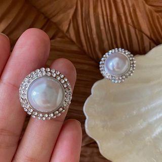 Faux Pearl & Rhinestone Stud Earring 1 Pair - Silver - One Size