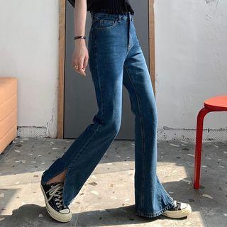 Washed Slit Wide Leg Jeans