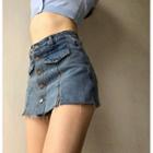 High-waist Washed Button-up Split Mini Skirt