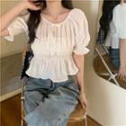 Shoulder Off Plain Tie-waist Chiffon Top