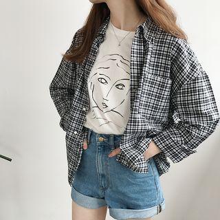 Check Linen Loose-fit Long-sleeve Shirt