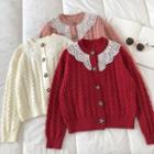 Long-sleeve Round-neck Lace Cardigan