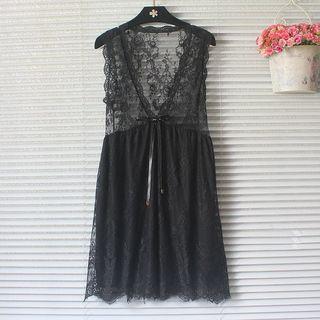 Sleeveless Lace Dress Black - One Size