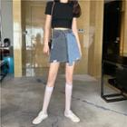 Asymmetric Zipper High-waist A-line Denim Skirt