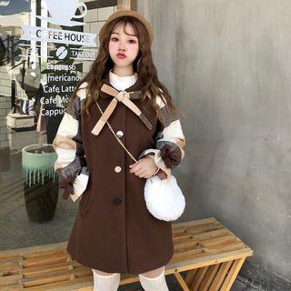 Ribbon Accent Buttoned Coat As Shown In Figure - One Size
