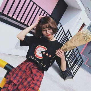 Couple Matching Pizza Print Short-sleeve T-shirt