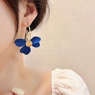 Petal Asymmetrical Alloy Dangle Earring 1 Pair - White & Blue - One Size