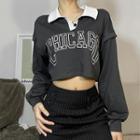Lettering Cropped Collared Sweatshirt
