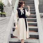 3/4-sleeve Paneled Midi Prom Dress