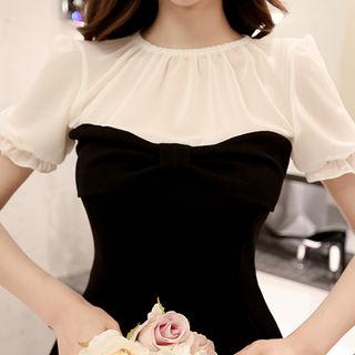 Sheer-yoke A-line Mini Dress