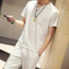 Set: V-neck Short-sleeve T-shirt + Drawstring Shorts