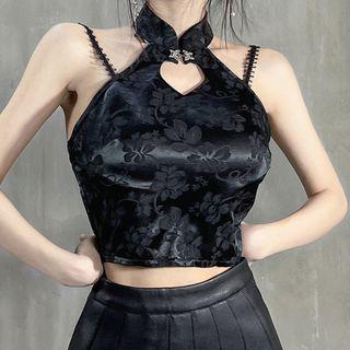 Halter-neck Floral Jacquard Camisole Top