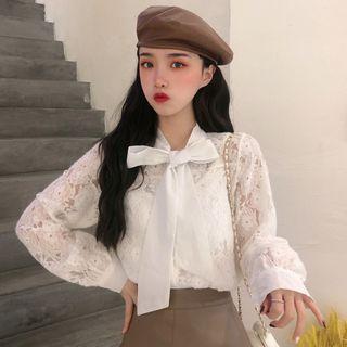 Bow Lace Long-sleeved Shirt