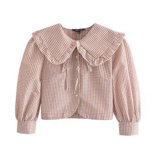 Collared Gingham Cropped Blouse