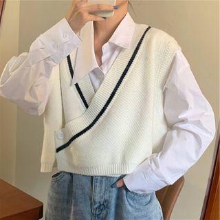 V-neck Knit Vest / Long-sleeve Plain Shirt