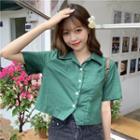 Polo-neck Pocket Cropped Shirt