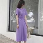 Short-sleeve Midi A-line Dress Purple - One Size